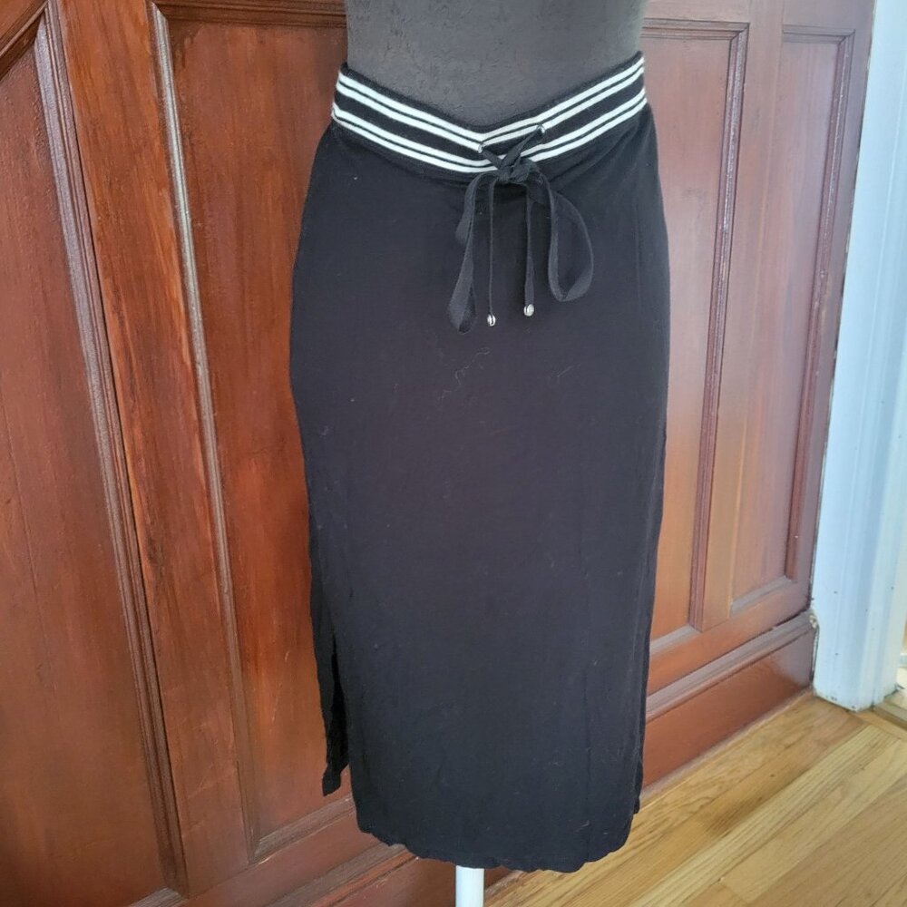 Max Studio Women's Black Midi Skirt With Tie Waist & Side Slit - Size XS